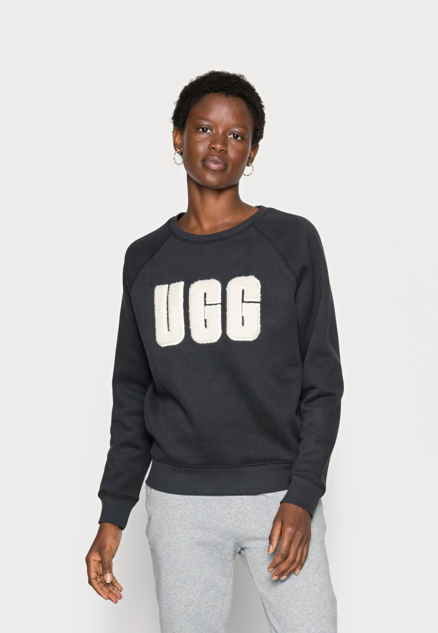 Ugg Madeline Fuzzy Logo Crewneck - Sweatshirt - Black / Cream 1 Ugg Madeline Fuzzy Logo Crewneck - Sweatshirt - Black / Cream